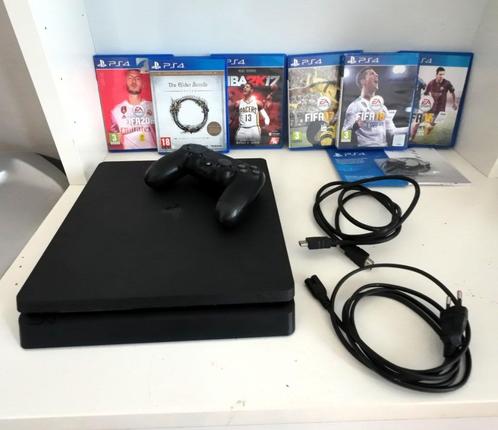 Playstation 4 Slim met games, Games en Spelcomputers, Spelcomputers | Sony PlayStation 4, Zo goed als nieuw, Slim, 500 GB, Met 1 controller