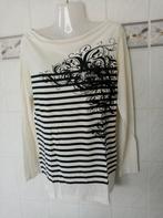 Xandres : ecru /zwart longsleeve boothals , t- shirt , M, Maat 38/40 (M), Zwart, Ophalen of Verzenden, Zo goed als nieuw