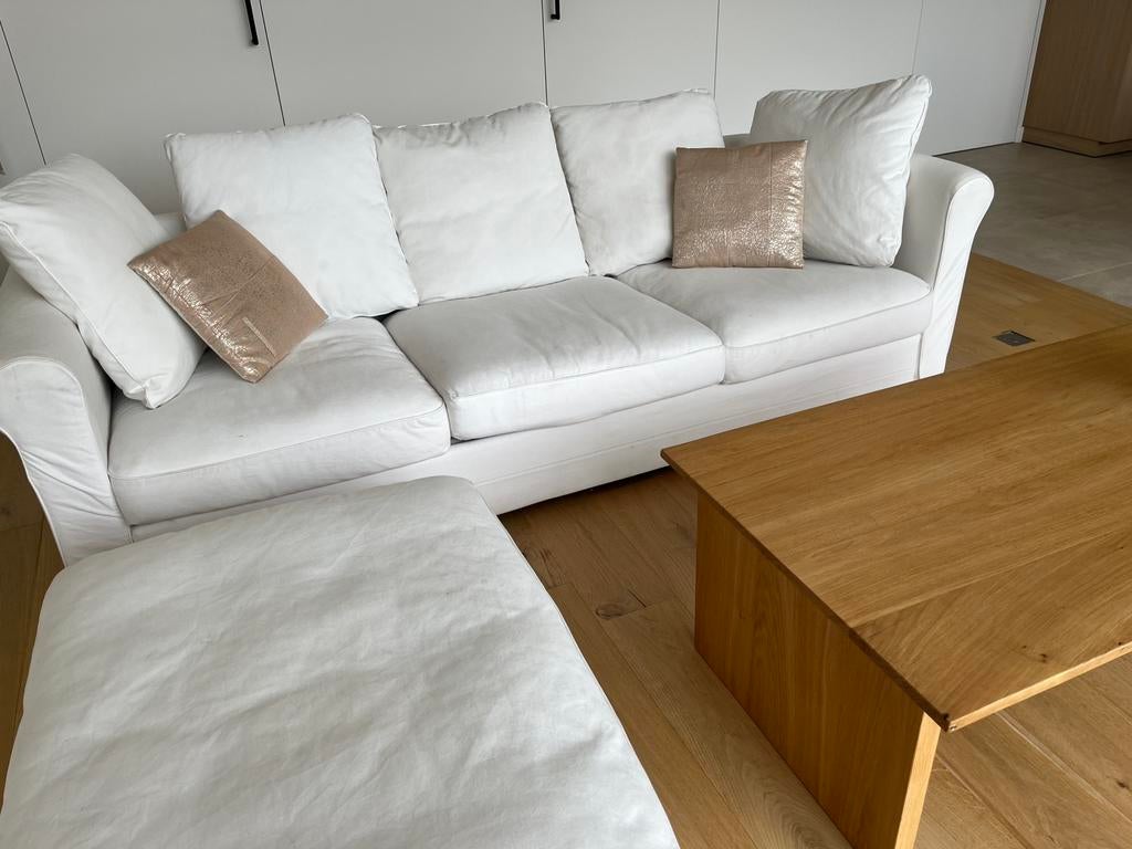 3-zitbank en poef met opbergruimte, Huis en Inrichting, Ophalen, Gebruikt, Stof, Modern