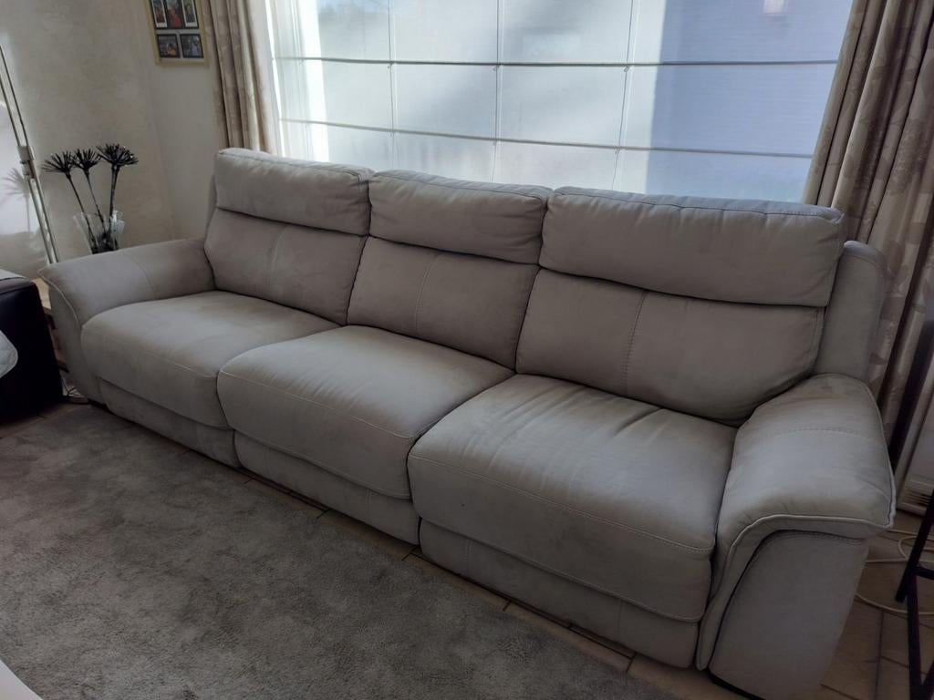 3zit zetel alcantara zilvergrijs met 2 x relax functie, Maison & Meubles, Canapés | Coins salons complets, Comme neuf, Cuir, Enlèvement