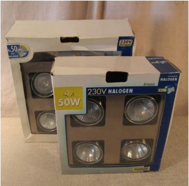 2 Metalen Plafondlampen met 4 halogeen spots - Nieuw, Ophalen of Verzenden, Nieuw, Metaal