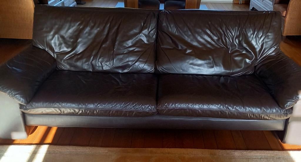 Canapé en cuir marron foncé 3 places et 2 x 1 place, Enlèvement
