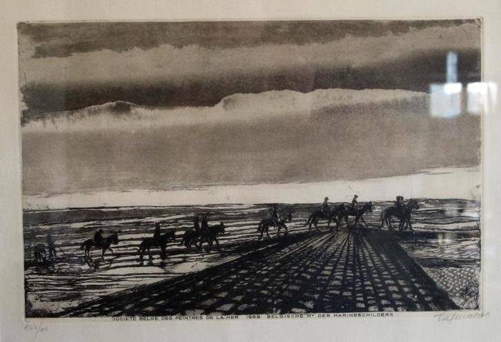 Taf Wallet: Paarden aan het strand, Antiek en Kunst, Kunst | Etsen en Gravures, Ophalen
