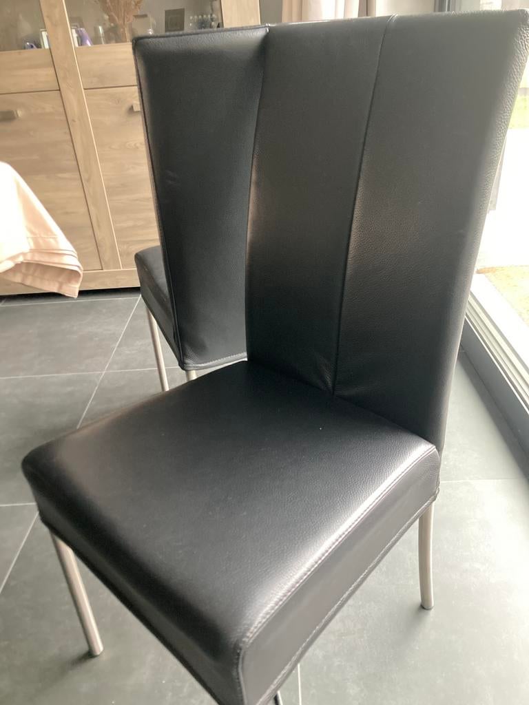 Eetkamerstoelen in echt leer, Huis en Inrichting, Stoelen, Zo goed als nieuw, Vijf, Zes of meer stoelen, Leer, Zwart, Ophalen