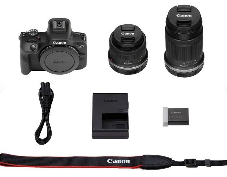 Canon EOS R100 Zwart + RF-S 18-45mm + RF-S 55-210mm, Audio, Tv en Foto, Fotocamera's Digitaal, Zo goed als nieuw, Compact, Canon