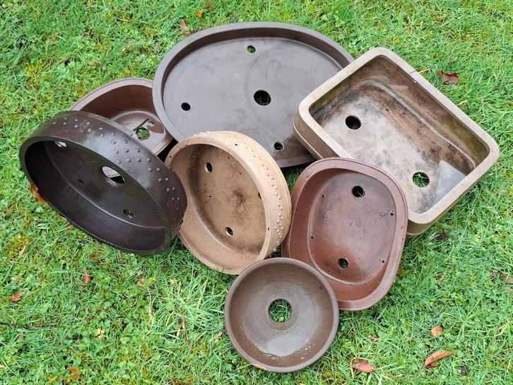 7 Originele Japanse Bonsai schalen met stempel., Tuin en Terras, Bloempotten, Zo goed als nieuw, Aardewerk, Binnen, Balkon, Tuin