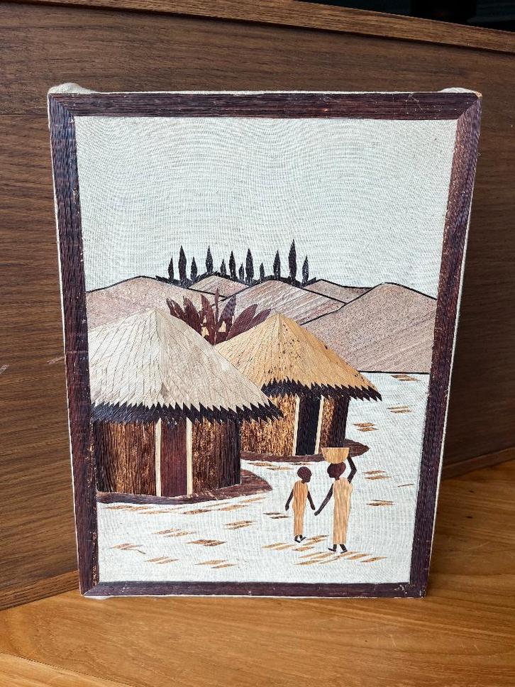 Vintage Afrikaanse collage op doek jaren '60, Antiek en Kunst, Kunst | Niet-Westerse kunst, Ophalen of Verzenden