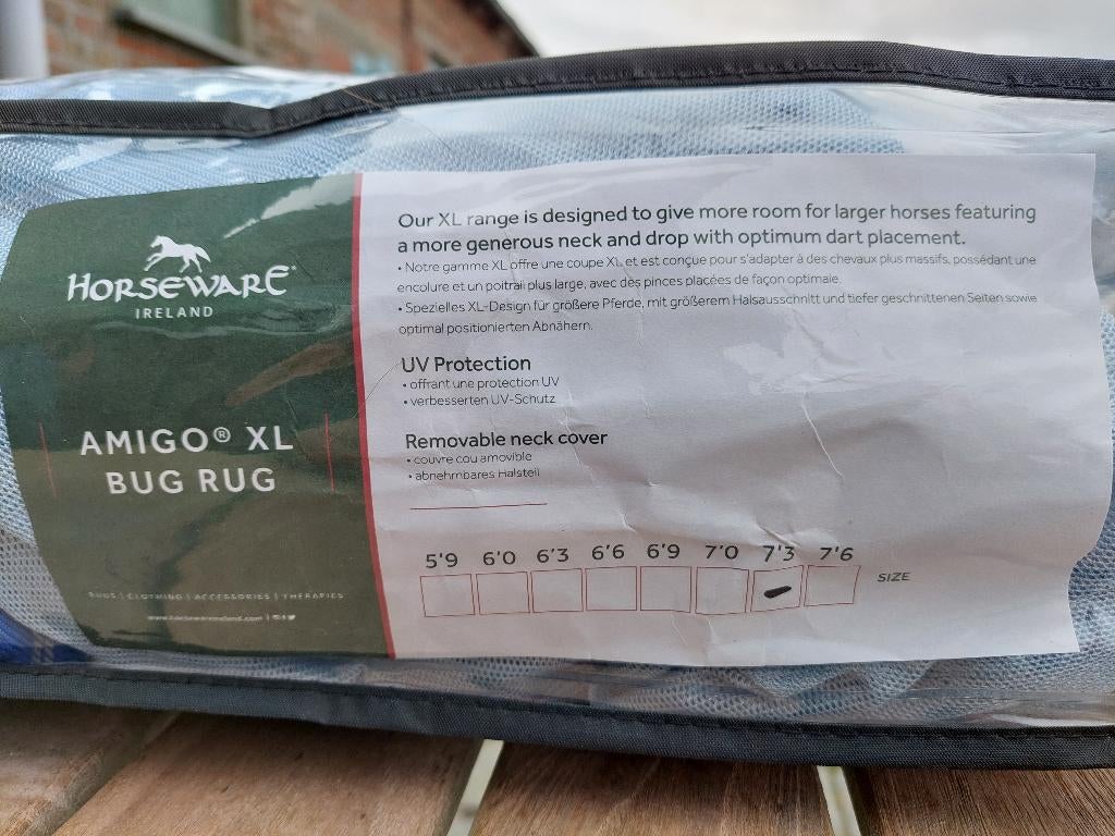 HORSEWARE  AMIGO XL vliegendeken  nek 221/165 cm 7’3” NIEUW, Neuf, Bleu, Couverture anti-mouches, Sangles croisées