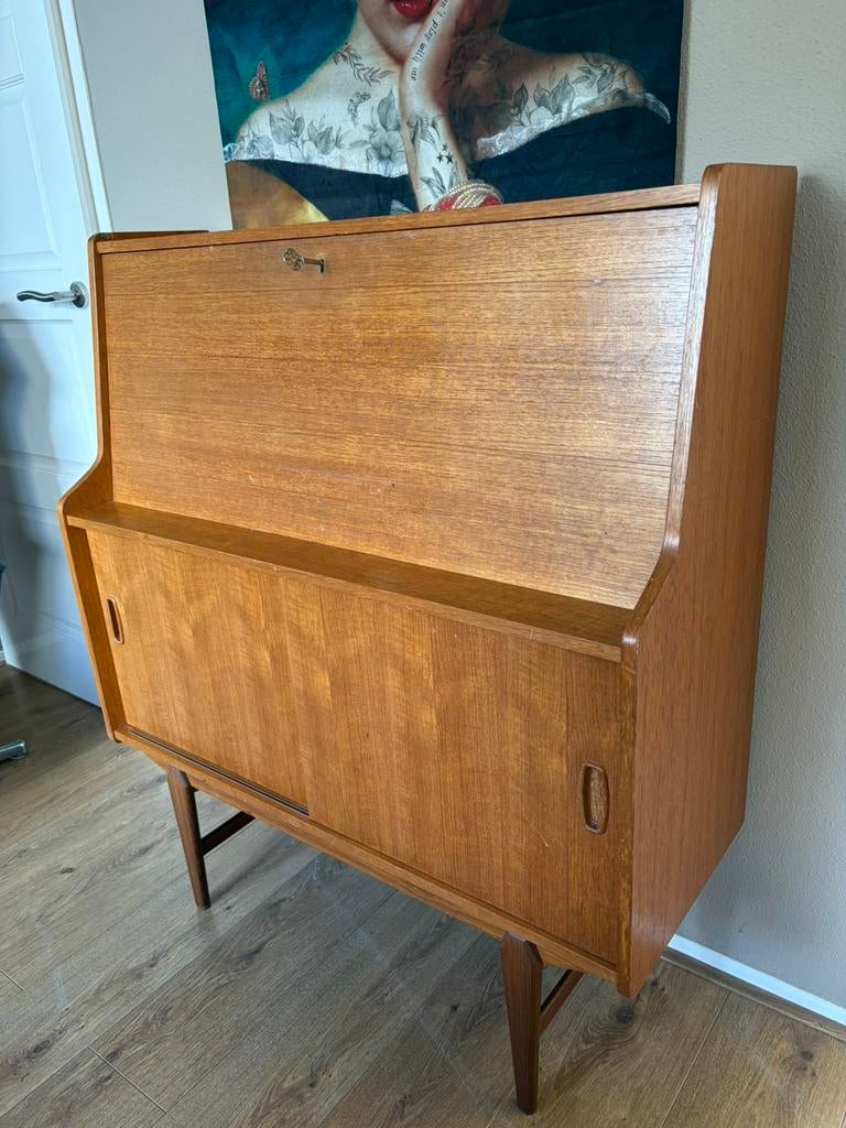 Vintage teak hoghboard secretaire bureau jaren 60, Enlèvement, Comme neuf