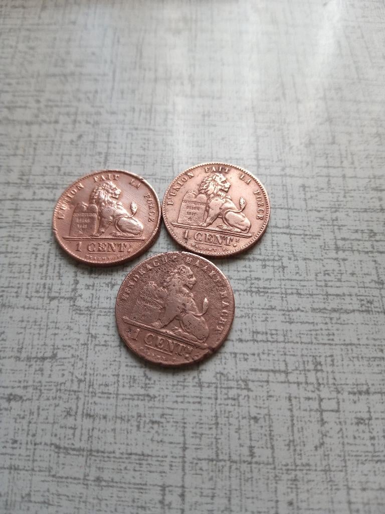 belgique 3 x 1ent cuivre 1899-2 x 1907 TB, Envoi, Cuivre