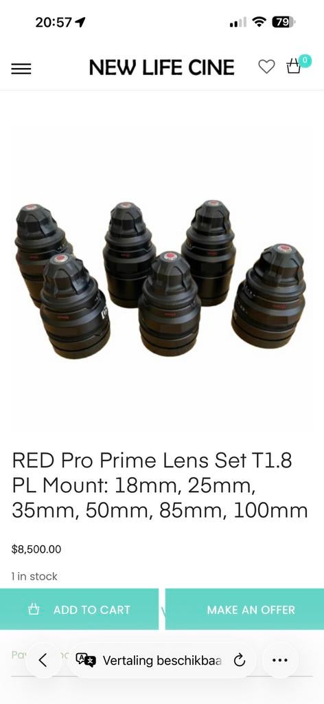 RED Pro Primes complete set in nieuwstaat, TV, Hi-fi & Vidéo, Caméscopes numériques, Enlèvement