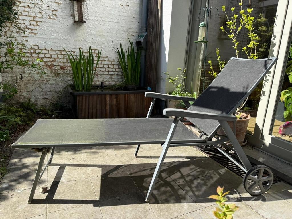 Ligstoel tuin, Jardin & Terrasse, Chaises longues, Enlèvement, Utilisé, Synthétique, Mobile