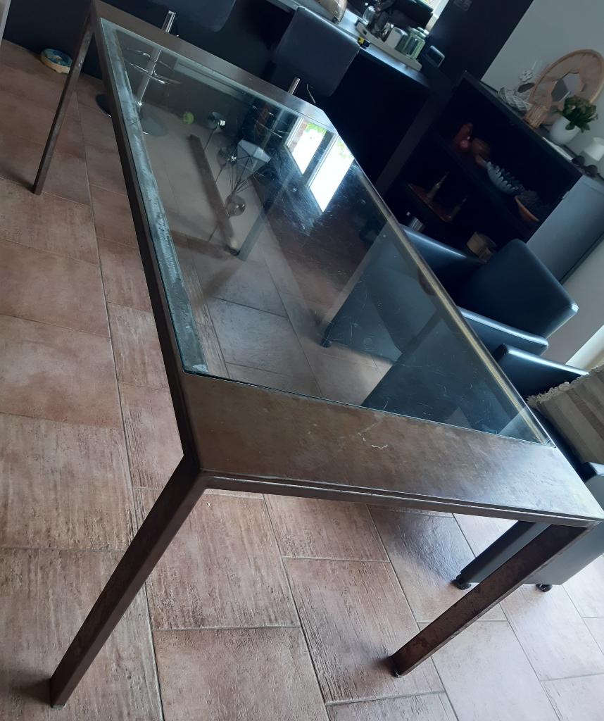 Table verre et métal, Maison & Meubles, Enlèvement, Cinq personnes ou plus, Rectangulaire, Verre