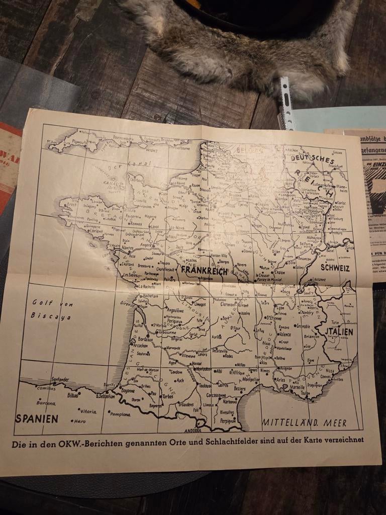 WO2 Landkaart Frankrijk - Duitse Bezetting, Verzamelen, Militaria | Tweede Wereldoorlog, Ophalen of Verzenden, Luchtmacht, Foto of Poster