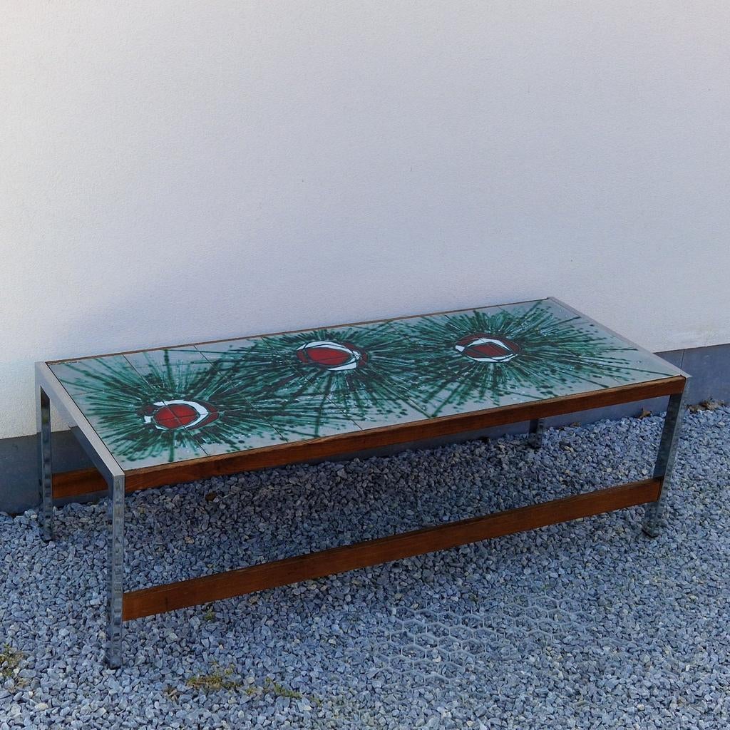 Salontafel Vigneron ,  keramiek tegels op chroom en hout, Ophalen of Verzenden