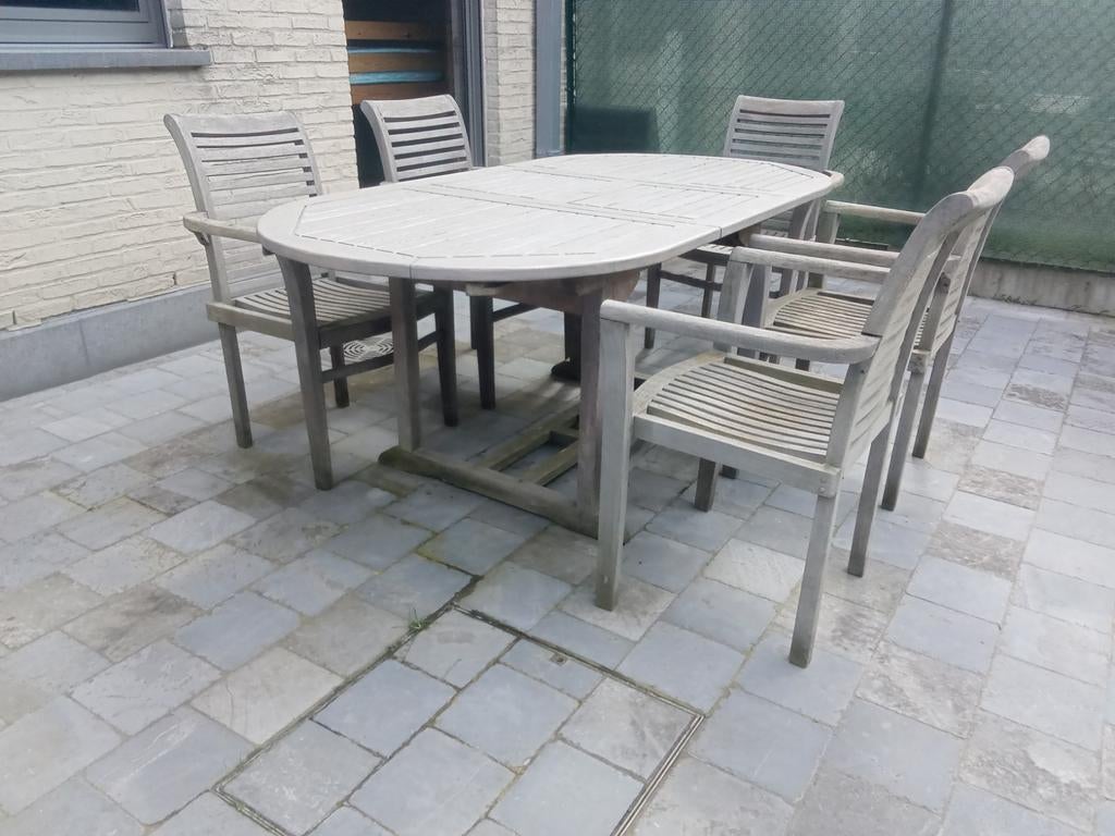 Gratis tuinset hout (tafel en 5 stoelen), Ophalen, Hout, Tuinset
