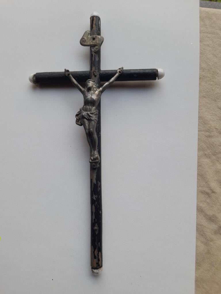 antiek kruisbeeld, klein, zwart, Antiek en Kunst, Ophalen