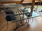 Glazen tafel en salontafel met stoelen, Ophalen, Gebruikt, Glas, Rechthoekig