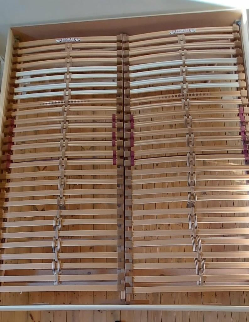 bed plattenbodem, Maison & Meubles, Chambre à coucher | Lits, Beige, Comme neuf, Enlèvement, 200 cm