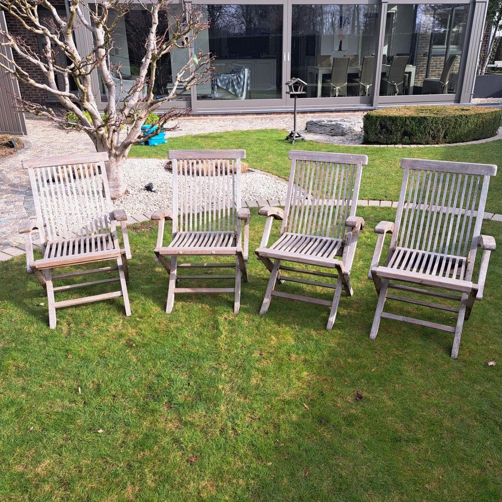 Teak tuinstoelen, Tuin en Terras, Ophalen, 4 zitplaatsen, Gebruikt, Teakhout