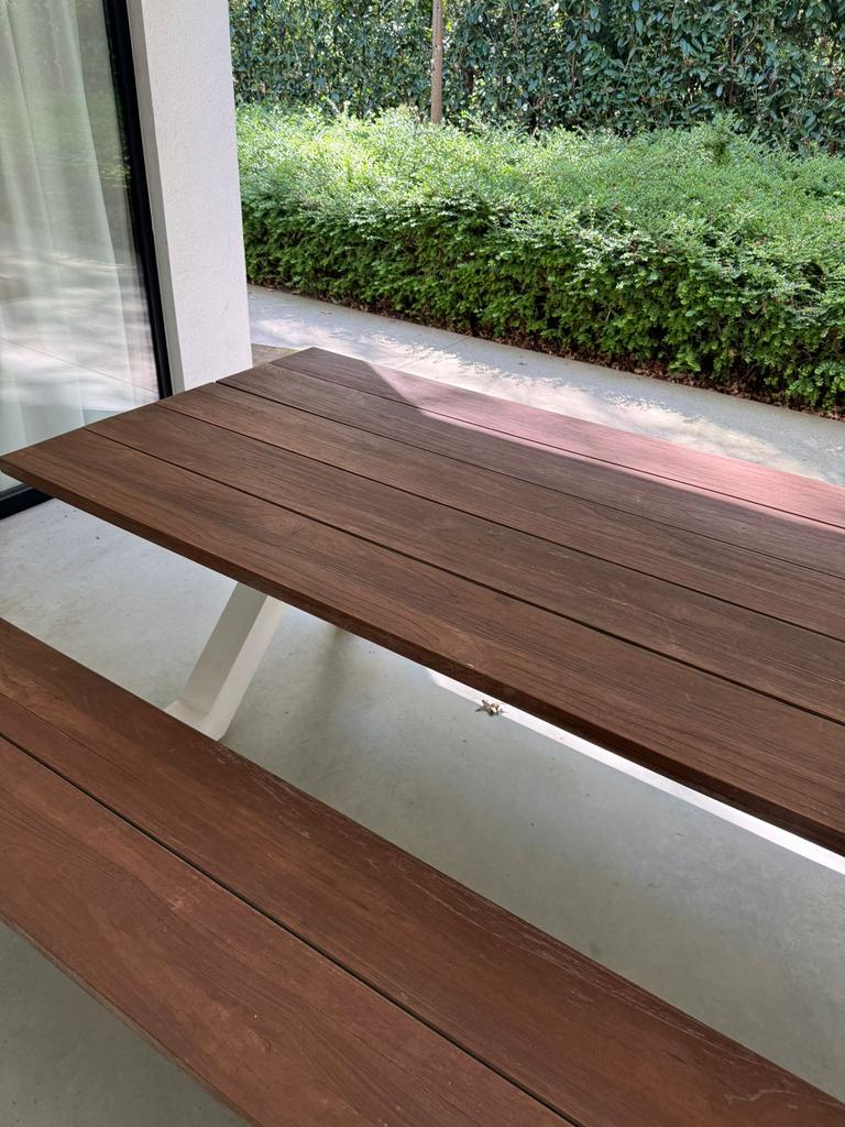 Luxe design picknicktafel (280 x 100 cm) – als nieuw, Tuin en Terras, Ophalen, Zo goed als nieuw, Rechthoekig, Hout