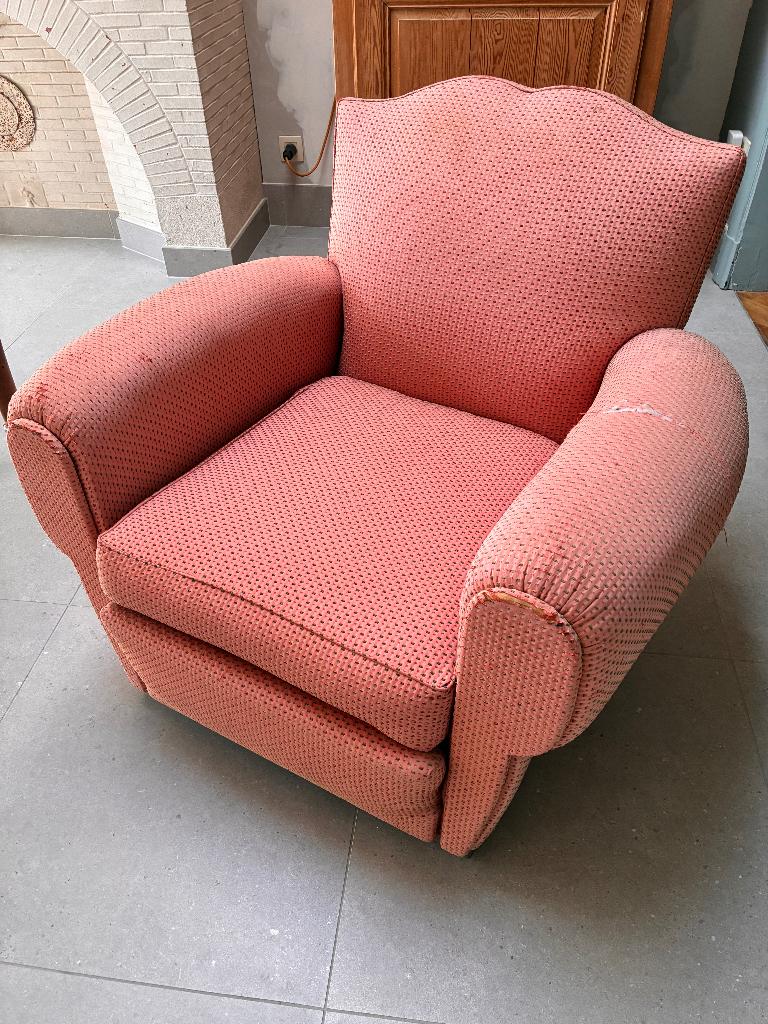 Fauteuil club Authentique, Maison & Meubles, Fauteuils, Utilisé, Bois, Tissus, 75 à 100 cm, 75 à 100 cm, Enlèvement