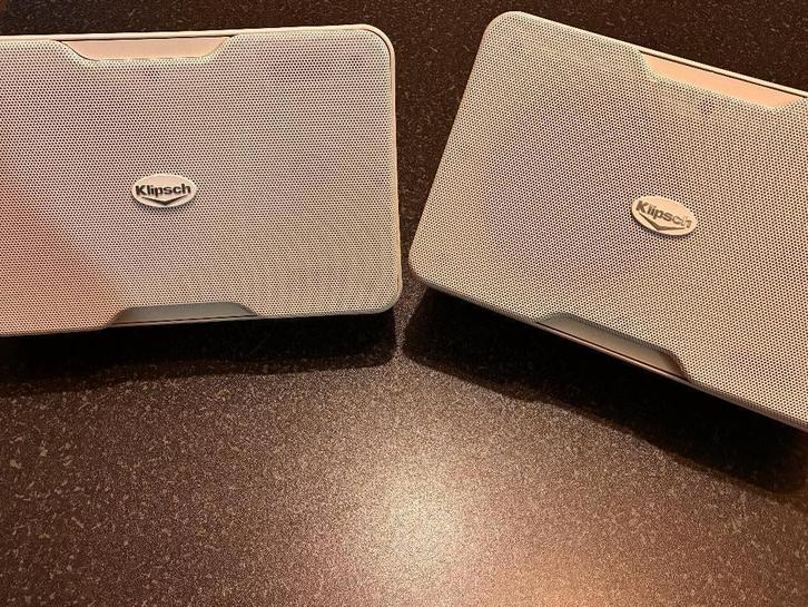 Haut-parleurs d'extérieur Klipsch, blancs, TV, Hi-fi & Vidéo, Enceintes, Comme neuf, 60 à 120 watts, Enlèvement ou Envoi