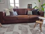vintage stoer leren driezits bank, Ophalen, Gebruikt, Driepersoons, Rechte bank