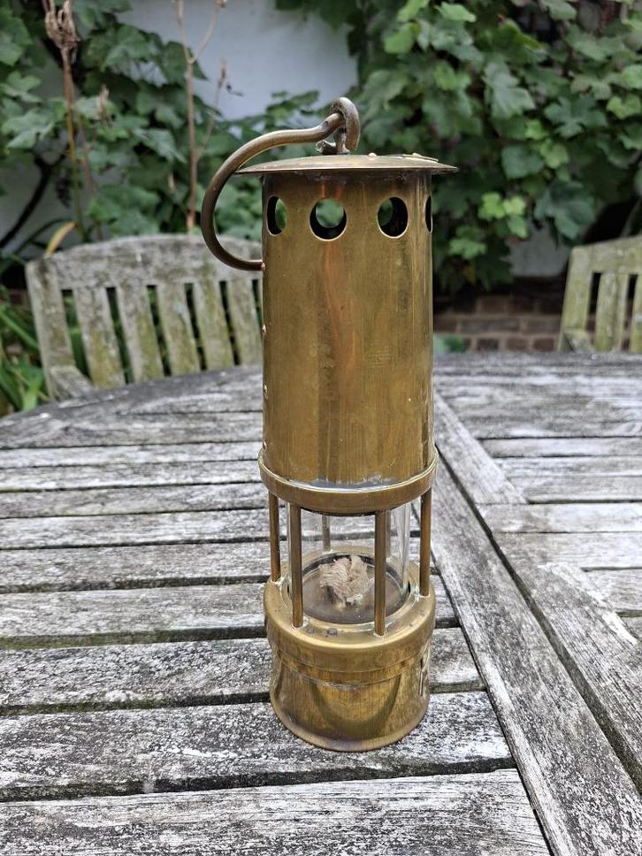 oude koperen mijnwerkerslamp, jaren 1900, Antiquités & Art, Curiosités & Brocante, Enlèvement ou Envoi