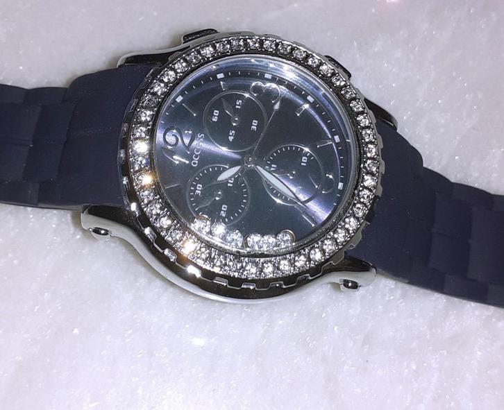 horloge dames blauw met strass Access, Handtassen en Accessoires, Armbanden, Nieuw, Staal, Blauw, Met strass, Verzenden