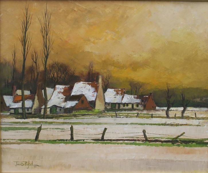 Tuur De Rijbel (1927-2026): Winterlandschap 1999 (O/D,84x74), Antiek en Kunst, Kunst | Schilderijen | Klassiek, Ophalen of Verzenden