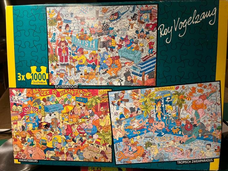 3 puzzels van 1000 stukjes tekenaar Roy Vogelzang, Hobby en Vrije tijd, Denksport en Puzzels, Gebruikt, Ophalen