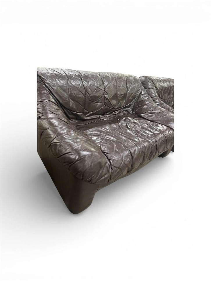 Vintage Design Lerner 'Crumpled' Lederen Set (Jaren '70), Antiek en Kunst, Antiek | Meubels | Stoelen en Sofa's, Ophalen of Verzenden