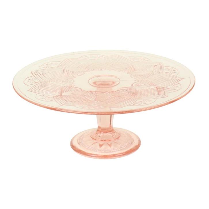 Vintage Roze Taartschaal Stermotief Depression Glass 32cm, Antiek en Kunst, Antiek | Glaswerk en Kristal, Ophalen of Verzenden