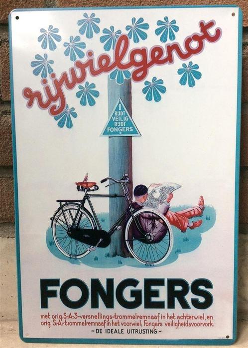 FONGERS Metalen Wandbord naar oude fiets reclame affiche, Collections, Cinéma & Télévision, Neuf, Envoi