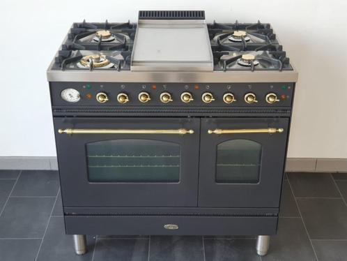 🍀 Poêle Boretti de luxe 90 cm en laiton anthracite 2 fours, Electroménager, Cuisinières, Comme neuf, Autoportant, 5 zones de cuisson ou plus