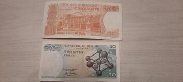 Belgische bankbiljetten 20 en 50 franken