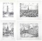 Collection 4 gravures historiques de Bruges | Frans Vanderve, Antiquités & Art, Art | Eaux-fortes & Gravures, Enlèvement ou Envoi