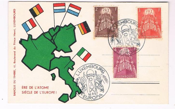 Luxemburg: Europa 1957 (PAX): FDC voor 13 Euro, Postzegels en Munten, Postzegels | Europa | Overig, Gestempeld, Luxemburg, Ophalen of Verzenden