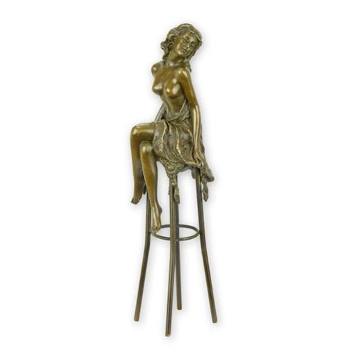 Bronzen Beeld van een Dame op en Barstoel GRATIS LEVERING, Antiek en Kunst, Antiek | Brons en Koper, Brons, Verzenden