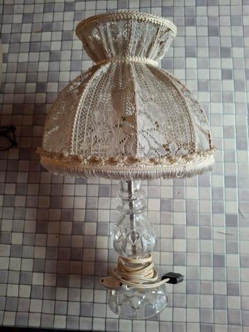 Vintage Lampe chevet cristal RYSCO + abat-jour broderie, Antiquités & Art, Enlèvement