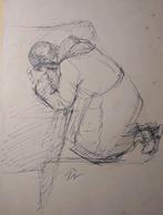 La prière.  Dessin ancien signé Villon, Enlèvement ou Envoi