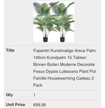 Fopamtri Kunstmatige Areca Palm 140cm beschikbaar voor biedingen