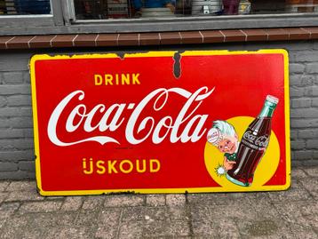 Groot oud Coca Cola emaille reclamebord beschikbaar voor biedingen