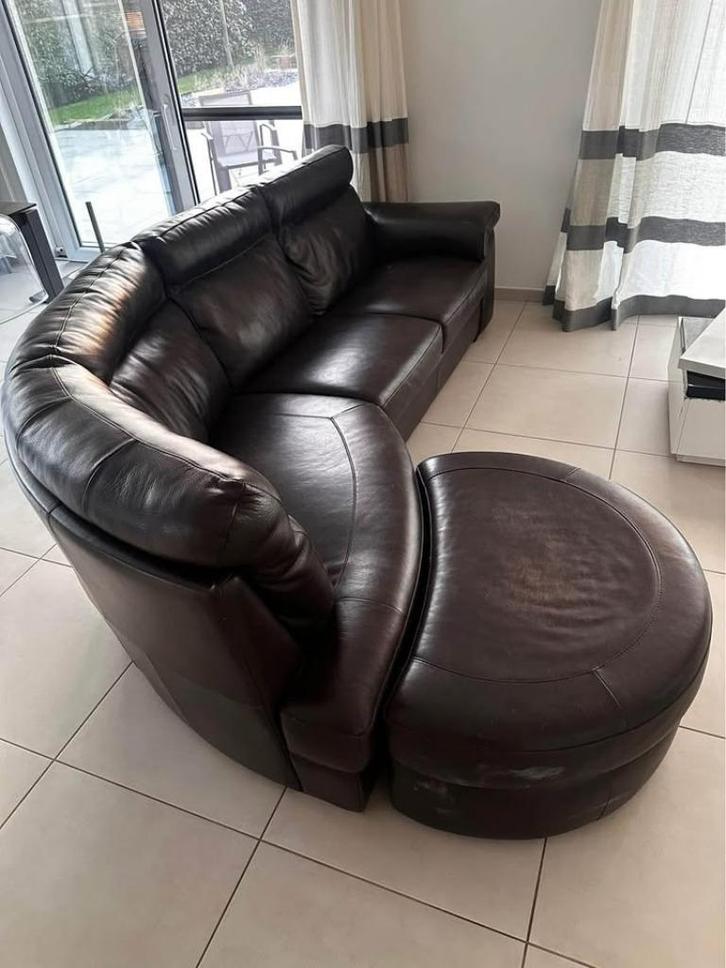 Ensemble de Canapé Cuir 2 place + 3 place + repose pied., Huis en Inrichting, Zetels | Zetels, Gebruikt, Rechte bank, Vierpersoons of meer