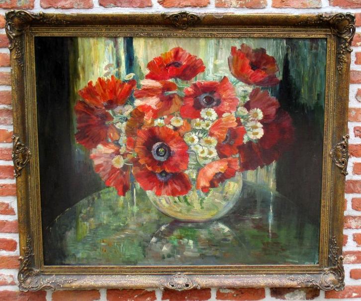 Zeer groot oud  bloemenstilleven , Gesigneerd ,, Hoste ,,, Antiek en Kunst, Kunst | Schilderijen | Klassiek, Ophalen