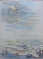 HARRY HAESCH / MARIES SUR PLAGE / ORIGINEEL / 46x37cm KADER, Ophalen of Verzenden