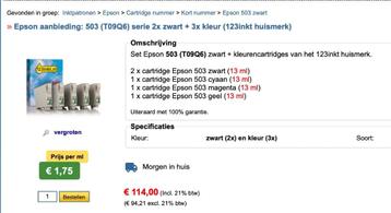 EPSON WF-100 cartridges kleur + zwart/wit beschikbaar voor biedingen