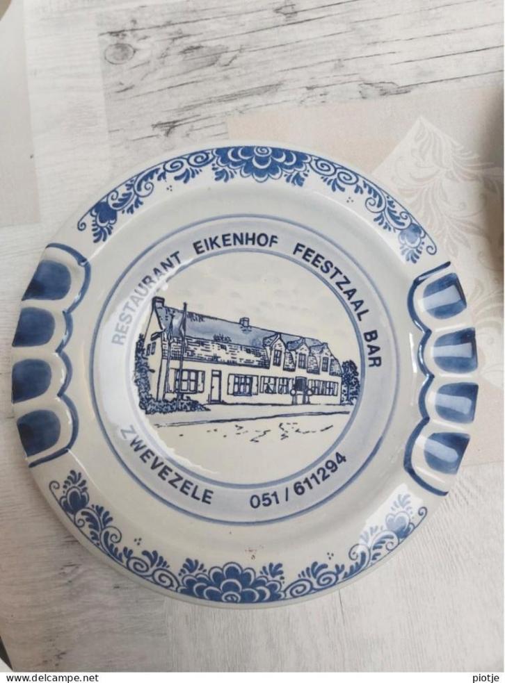 Zwevezele asbak cendrier Delfts Blauw Restaurant Eikenhof, Antiek en Kunst, Antiek | Keramiek en Aardewerk, Ophalen of Verzenden