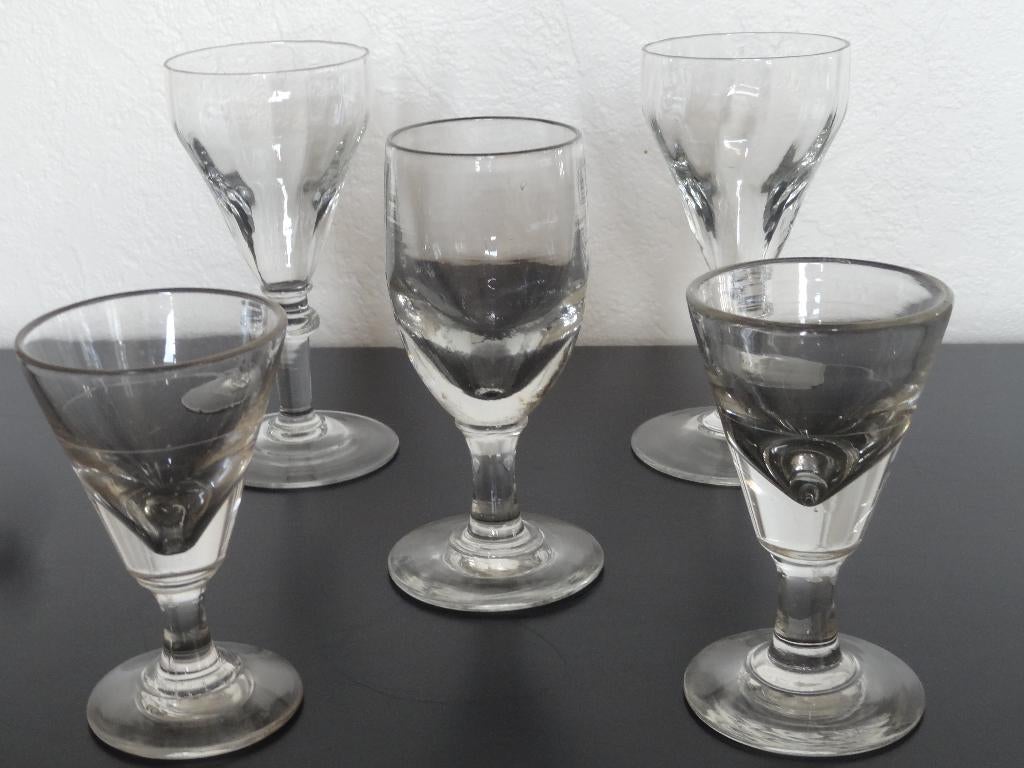 5 verres anciens (2 à liqueur), XIXe siècle, France, Antiquités & Art, Antiquités | Verre & Cristal, Envoi